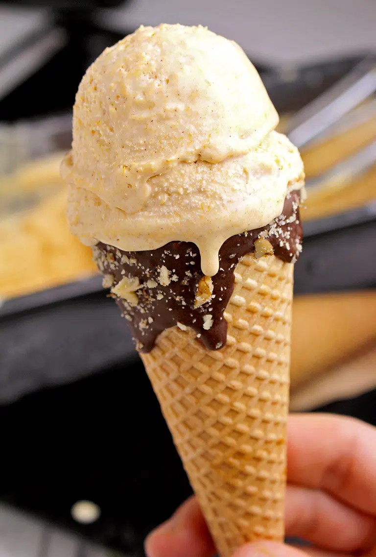 Pumpkin Ice Cream in Chocolate Covered Cones