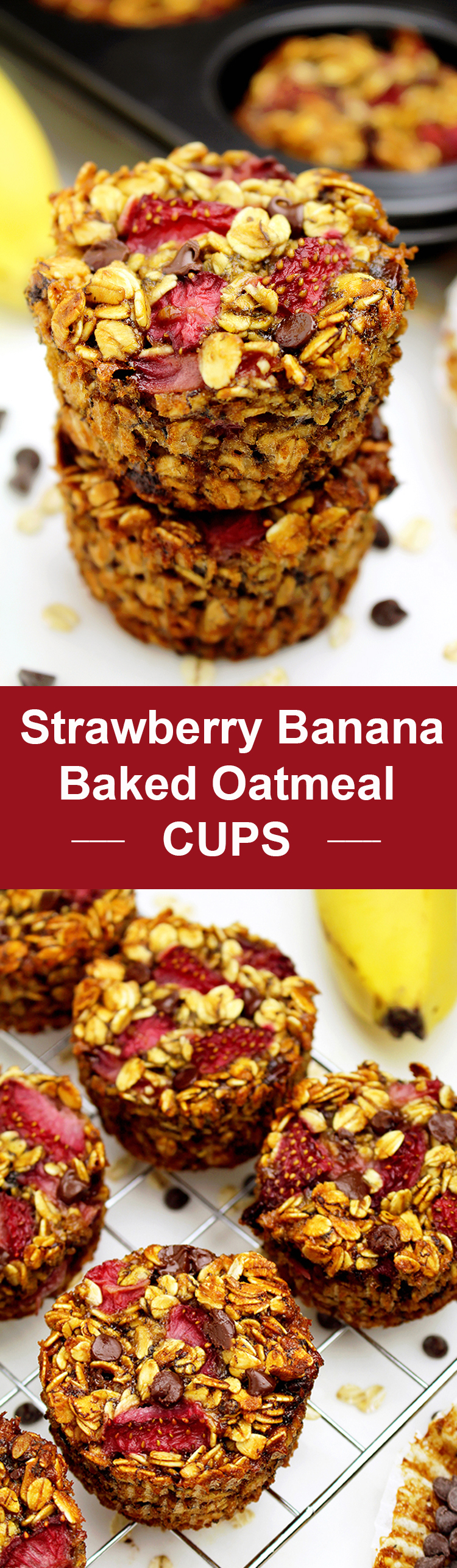 Strawberry Banana Baked Oatmeal Cups 