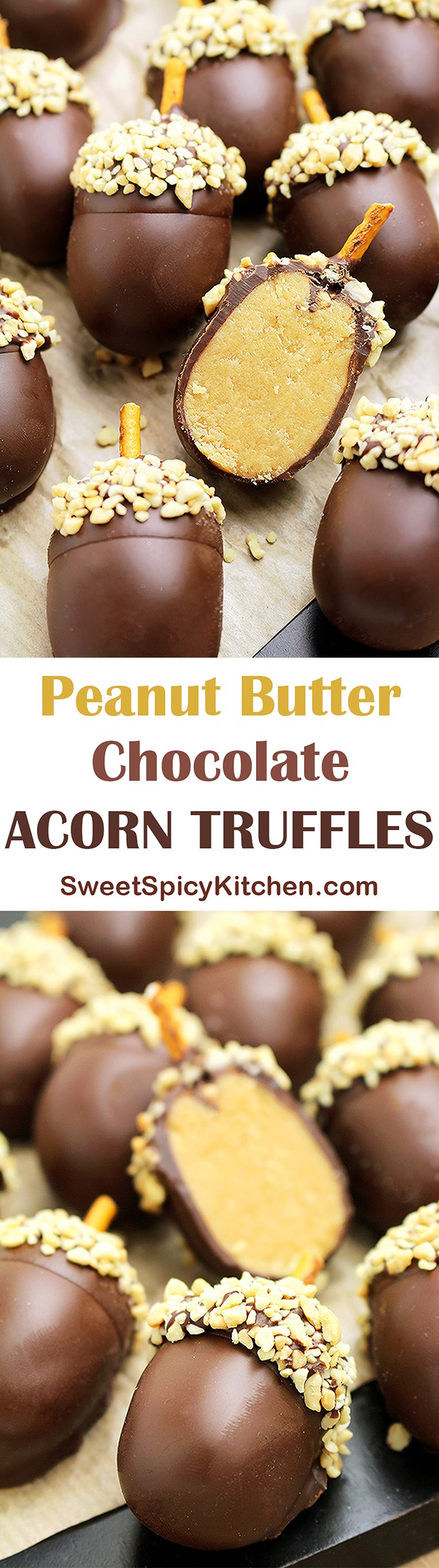 Peanut Butter Chocolate Acorn Truffles Looking for a perfect fall dessert? I was going through my cook book and found this recipe that I would like to share with you – Peanut Butter Chocolate Acorn Truffles ♥