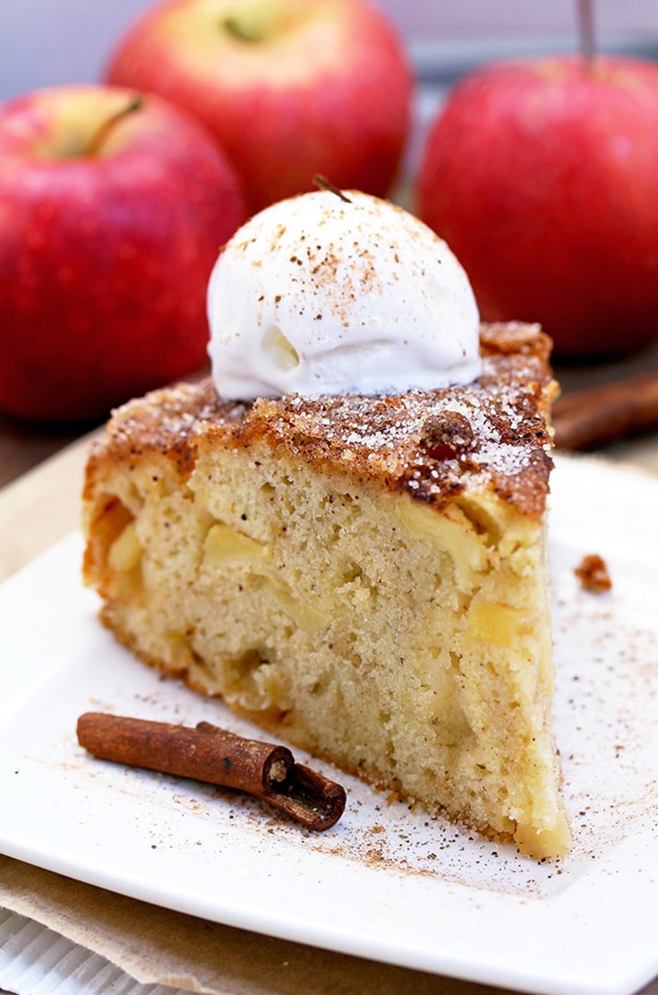 Easy Cinnamon Sugar Apple Cake – a soft cake filled with juicy apples, topped with cinnamon and sugar. 
