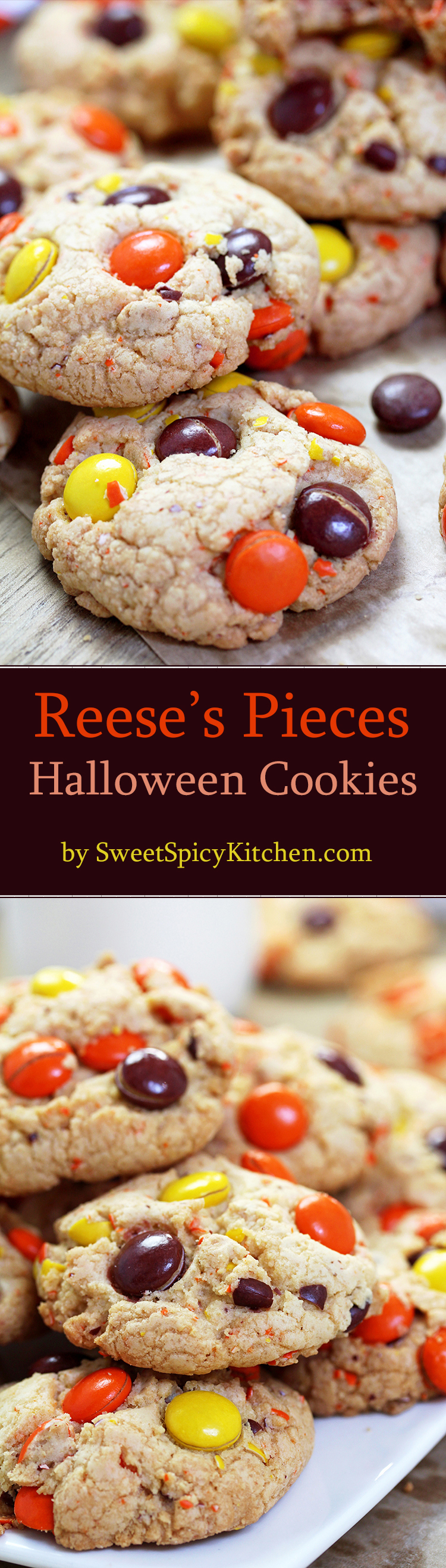 Reese‘s Pieces Cookies – crunchy outside, soft inside – perfect fall cookies in Halloween colors.