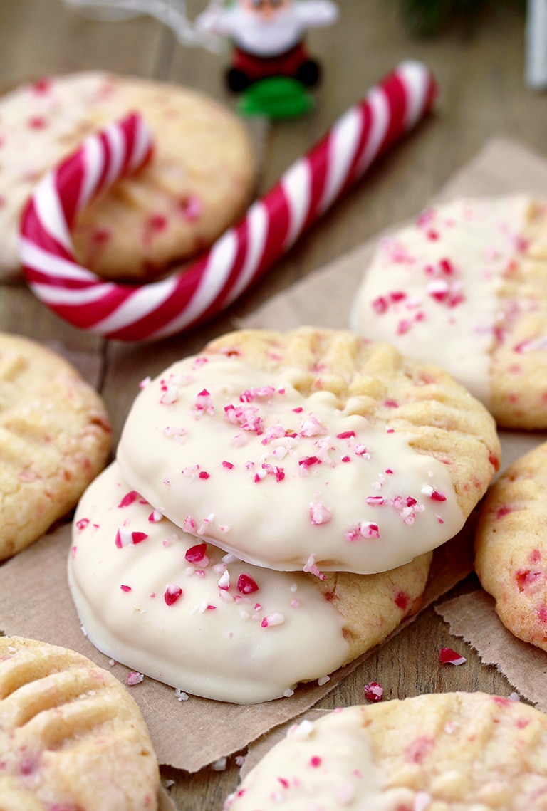 White Chocolate Dipped Candy Cane Sugar Cookies
