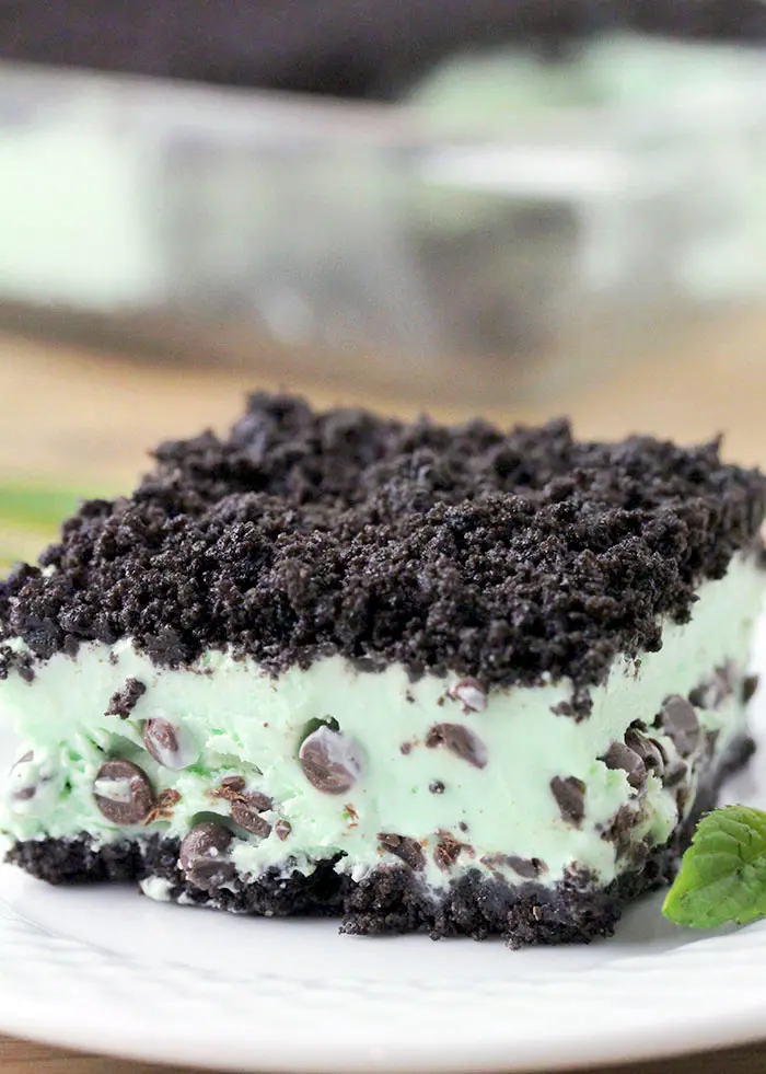 Mint Chocolate Chip Frozen Dessert – Oreo layer, mint, chocolate chips filling, all topped with Oreo crumbs make this dessert amazing. This frozen, refreshing mint dessert is so easy to prepare