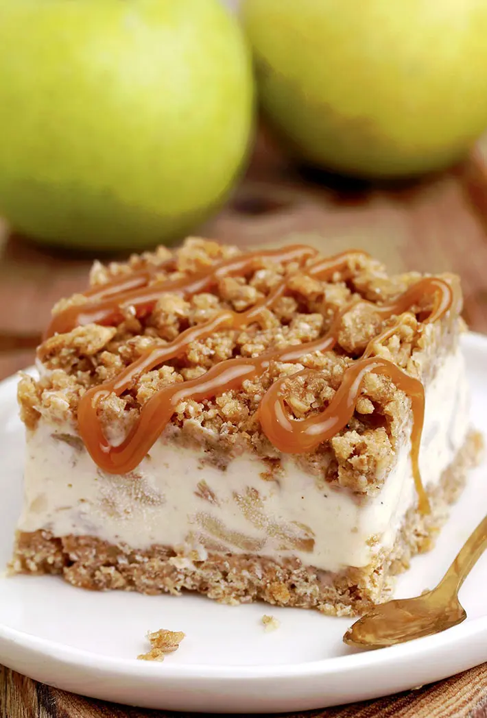 Caramel Apple Frozen Dessert – this is an easy no bake recipe made of crunchy graham cracker layer, frozen creamy caramel apple pie layer and topped with graham cracker crumbs, all of which make it a perfect choice for frozen dessert fans and of course, apple lovers.