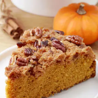 This Easy Pecan Pumpkin Coffee Cake is just perfect for breakfast or brunch with a cup of coffee, in fall. It is soft and moist, made of pumpkin and topped with crunchy brown sugar, cinnamon and pecan topping – so simple and yet incredibly delicious.