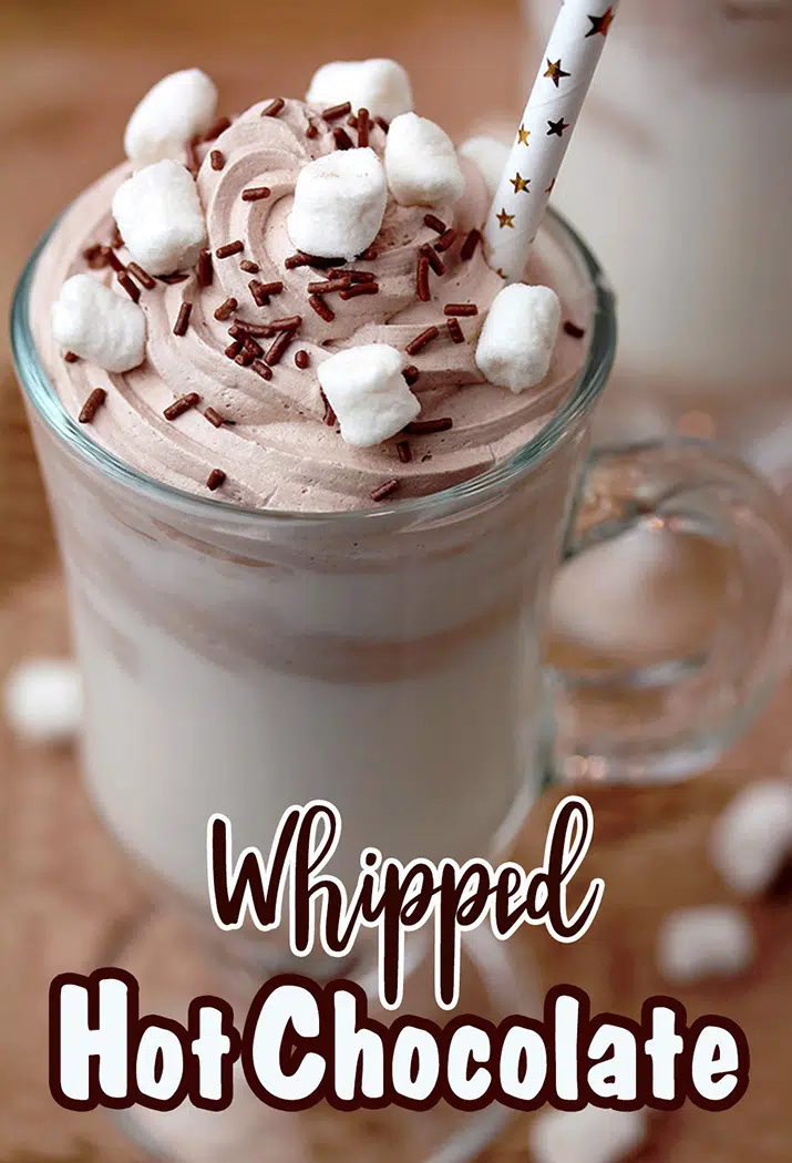 Whipped Hot Chocolate – hot or cold milk on the bottom of a cup, chocolate whipped cream on the top create an amazing flavor, when they are mixed together. This rich cup of hot chocolate also looks amazing.