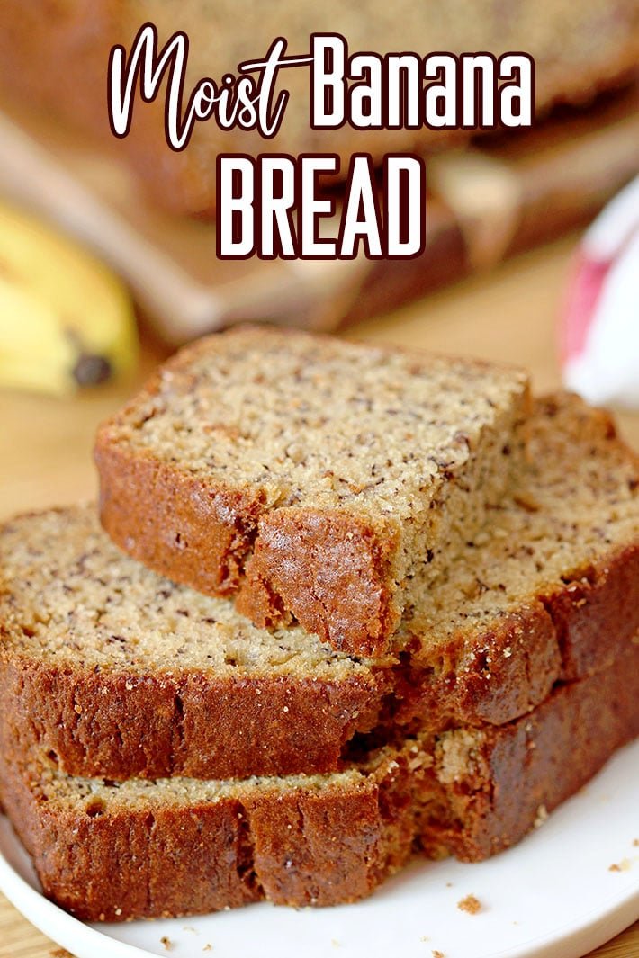 Moist Banana Bread – this soft, moist bread with full banana taste will sweep you off your feet. You can use ripe bananas to make this bread and to make this basic recipe more interesting add walnuts, chocolate crisps, raisins or cranberries.