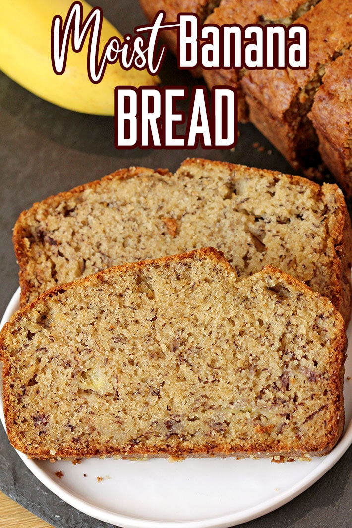 Moist Banana Bread – this soft, moist bread with full banana taste will sweep you off your feet. You can use ripe bananas to make this bread and to make this basic recipe more interesting add walnuts, chocolate crisps, raisins or cranberries.