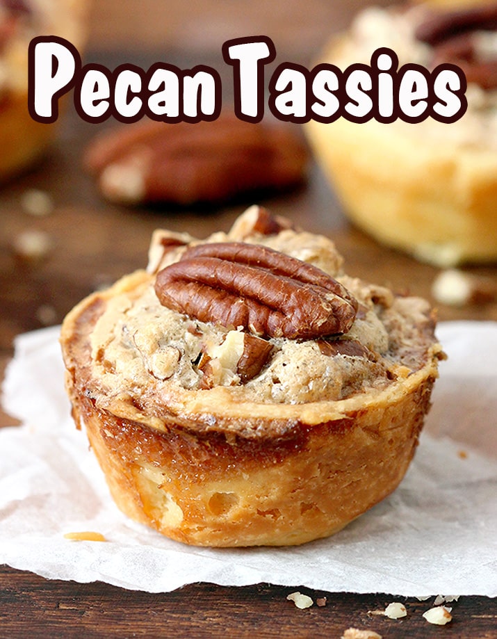 Pecan Tassies – dessert bites just perfect for Thanksgiving or Christmas. They are often called cookies because of their size, but they are closest to being called pecan pies. The dough is made of cream cheese, butter and flour mixture and they are filled with a sweet filling made of pecans, brown sugar, butter, eggs, cinnamon and vanilla. This buttery dough is unbelievably soft and makes a perfect combination with sweet filling and crunchy pecans. 
