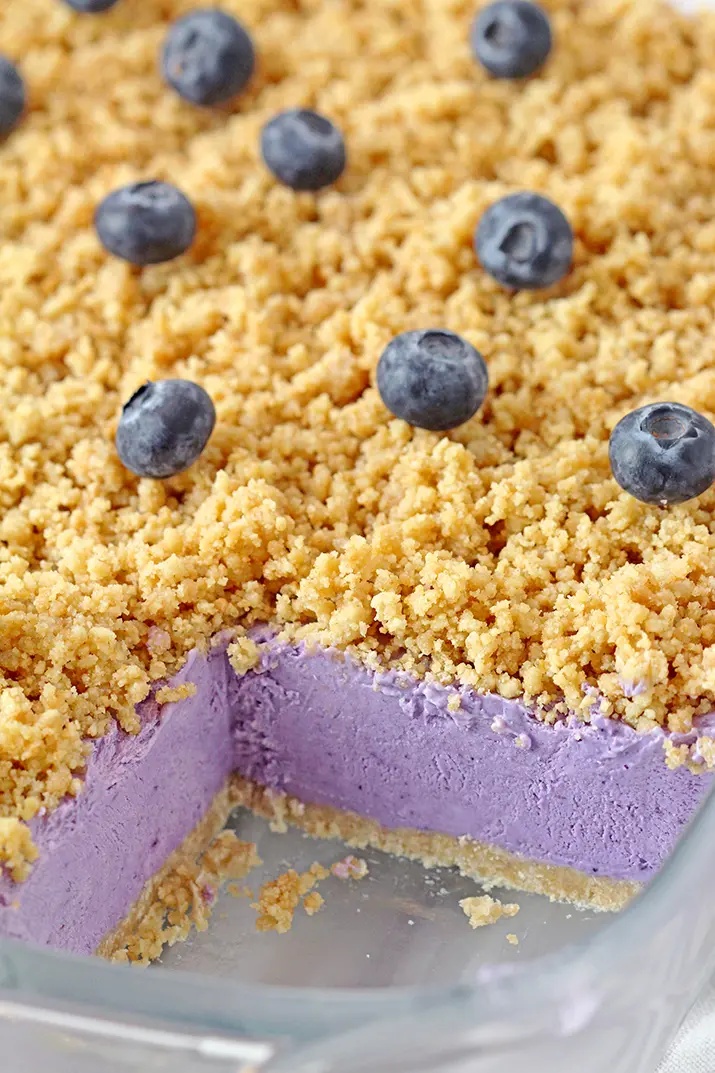 Easy Frozen Blueberry Dessert – a perfect spring and summer dessert for all blueberry fans. This refreshing, creamy, frozen dessert made with fresh blueberries and a crunchy graham cracker layer, topped with graham cracker crumbs is very quick and easy to prepare. 